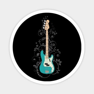 Teal P-Style Bass Guitar Flowering Vines Magnet